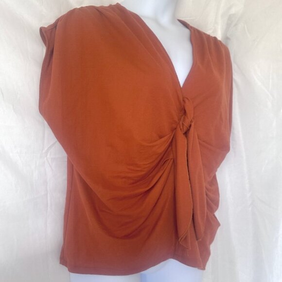 3 for $15 Alythea Women's XL Rust Orange Knot Front Top - Dolman Short Sleeve - Picture 2 of 5